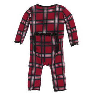 Print Bamboo Muffin Ruffle Coverall with Zipper - Christmas Plaid 2019 KicKee Pants