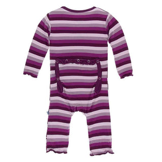 Print Bamboo Muffin Ruffle Coverall with Zipper - Coral Stripe KicKee Pants