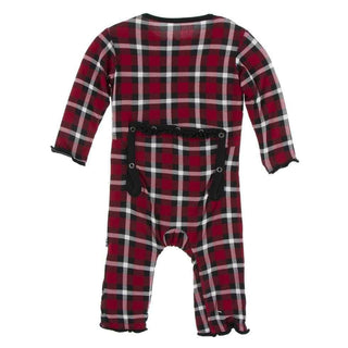 Print Bamboo Muffin Ruffle Coverall with Zipper - Crimson 2020 Holiday Plaid KicKee Pants