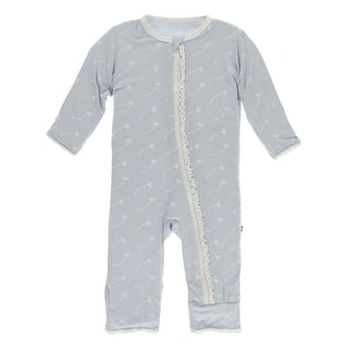 Print Bamboo Muffin Ruffle Coverall with Zipper - Dew Dandelion Seeds KicKee Pants