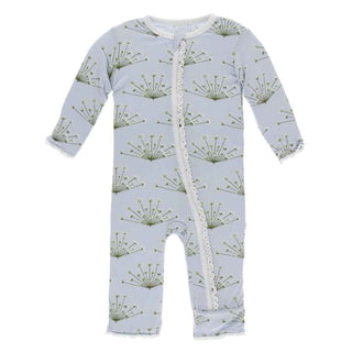 Print Bamboo Muffin Ruffle Coverall with Zipper - Dew Dill KicKee Pants