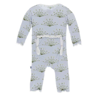 Print Bamboo Muffin Ruffle Coverall with Zipper - Dew Dill KicKee Pants