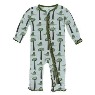 KicKee Pants Print Muffin Ruffle Coverall with Zipper - Dimetrodon