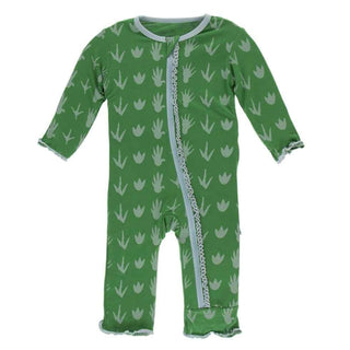 Print Bamboo Muffin Ruffle Coverall with Zipper - Dino Tracks KicKee Pants