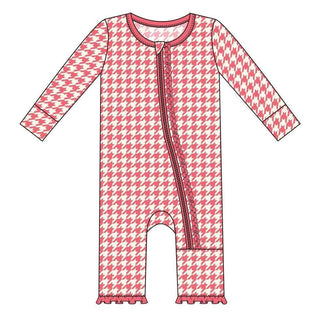 Print Bamboo Muffin Ruffle Coverall with Zipper - English Rose Houndstooth KicKee Pants