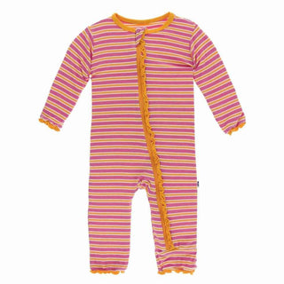 KicKee Pants Print Muffin Ruffle Coverall with Zipper - Flamingo Brazil Stripe