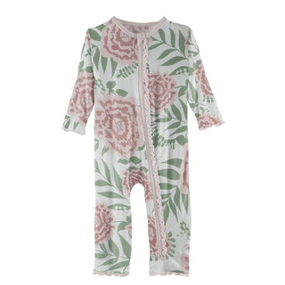 Print Bamboo Muffin Ruffle Coverall with Zipper - Fresh Air Florist KicKee Pants