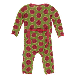 Print Bamboo Muffin Ruffle Coverall with Zipper - Grasshopper Watermelon Baby & Toddler Sleepwear