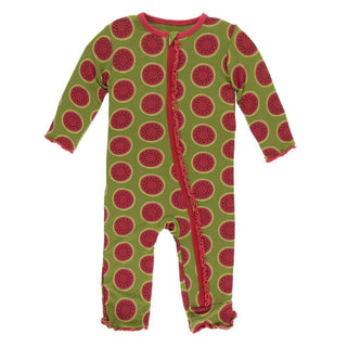 Print Bamboo Muffin Ruffle Coverall with Zipper - Grasshopper Watermelon Baby & Toddler Sleepwear