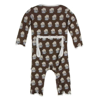 Print Bamboo Muffin Ruffle Coverall with Zipper - Hot Cocoa KicKee Pants