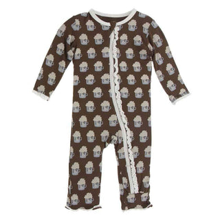 Print Bamboo Muffin Ruffle Coverall with Zipper - Hot Cocoa KicKee Pants