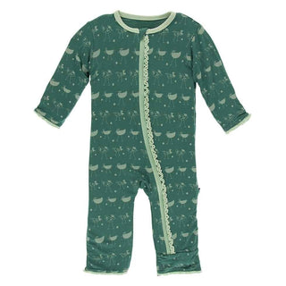 Print Bamboo Muffin Ruffle Coverall with Zipper - Ivy Chickens KicKee Pants