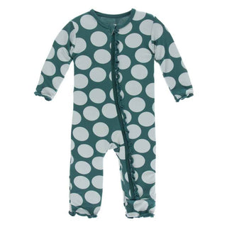 Print Bamboo Muffin Ruffle Coverall with Zipper - Ivy Mod Dot KicKee Pants