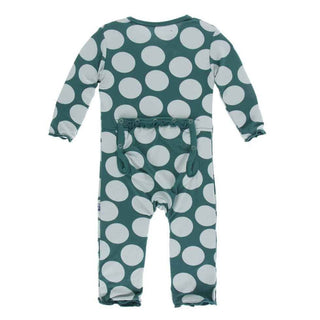 Print Bamboo Muffin Ruffle Coverall with Zipper - Ivy Mod Dot KicKee Pants