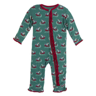 Print Bamboo Muffin Ruffle Coverall with Zipper - Ivy Sled KicKee Pants