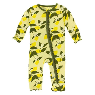 Print Bamboo Muffin Ruffle Coverall with Zipper - Lime Blossom Lemon Tree KicKee Pants