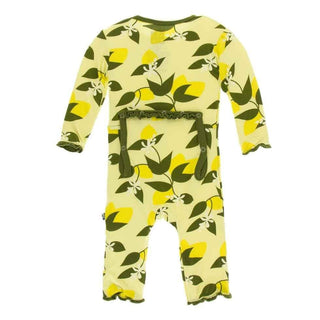 Print Bamboo Muffin Ruffle Coverall with Zipper - Lime Blossom Lemon Tree KicKee Pants