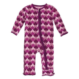 Print Bamboo Muffin Ruffle Coverall with Zipper - Melody Waves KicKee Pants