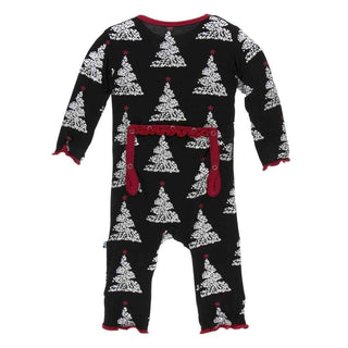 Print Bamboo Muffin Ruffle Coverall with Zipper - Midnight Foil Tree KicKee Pants