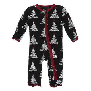 Print Bamboo Muffin Ruffle Coverall with Zipper - Midnight Foil Tree KicKee Pants