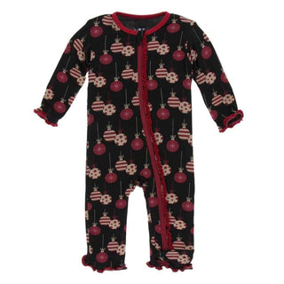 Print Bamboo Muffin Ruffle Coverall with Zipper - Midnight Ornaments KicKee Pants