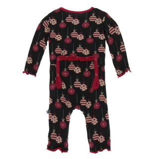 Print Bamboo Muffin Ruffle Coverall with Zipper - Midnight Ornaments KicKee Pants