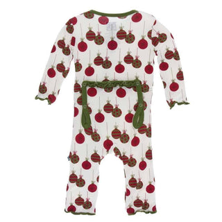 Print Bamboo Muffin Ruffle Coverall with Zipper - Natural Ornaments KicKee Pants