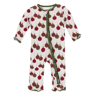 Print Bamboo Muffin Ruffle Coverall with Zipper - Natural Ornaments KicKee Pants