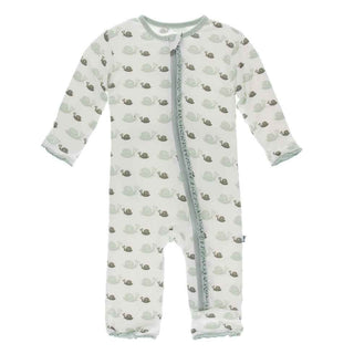 Print Bamboo Muffin Ruffle Coverall with Zipper - Natural Snails KicKee Pants