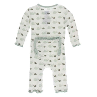 Print Bamboo Muffin Ruffle Coverall with Zipper - Natural Snails KicKee Pants