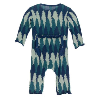 KicKee Pants Print Muffin Ruffle Coverall with Zipper - Navy Forestry