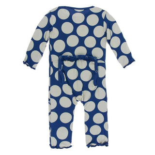 Print Bamboo Muffin Ruffle Coverall with Zipper - Navy Mod Dot KicKee Pants