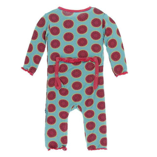 Print Bamboo Muffin Ruffle Coverall with Zipper - Neptune Watermelon KicKee Pants