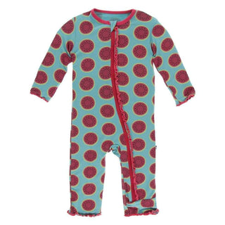 Print Bamboo Muffin Ruffle Coverall with Zipper - Neptune Watermelon KicKee Pants