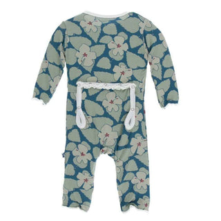 KicKee Pants Print Muffin Ruffle Coverall with Zipper - Oasis Hibiscus