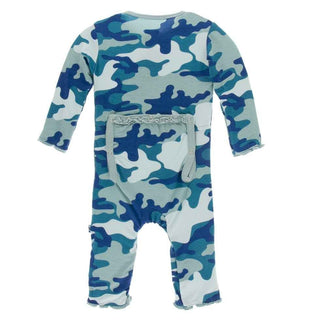 KicKee Pants Print Muffin Ruffle Coverall with Zipper - Oasis Military