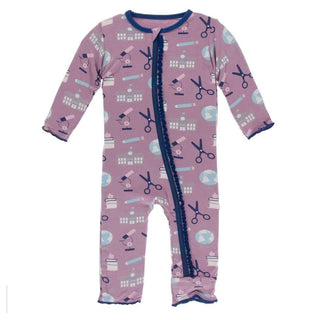 Print Bamboo Muffin Ruffle Coverall with Zipper - Pegasus Education KicKee Pants