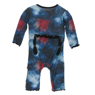 Print Bamboo Muffin Ruffle Coverall with Zipper - Red Ginger Galaxy KicKee Pants