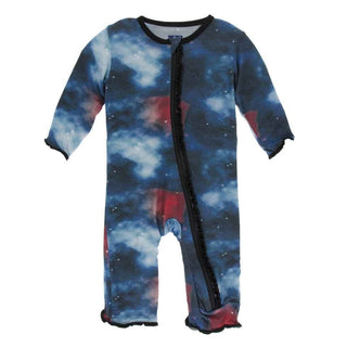 KicKee Pants Print Muffin Ruffle Coverall with Zipper - Red Ginger Galaxy