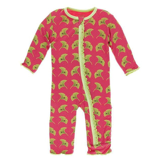 Print Bamboo Muffin Ruffle Coverall with Zipper - Red Ginger Ginkgo KicKee Pants