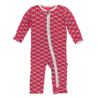 Print Bamboo Muffin Ruffle Coverall with Zipper - Red Ginger Mini Trees KicKee Pants