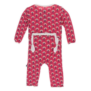 Print Bamboo Muffin Ruffle Coverall with Zipper - Red Ginger Mini Trees KicKee Pants