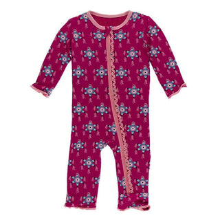 Print Bamboo Muffin Ruffle Coverall with Zipper - Rhododendron Pinata Baby & Toddler Sleepwear