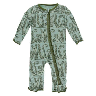 Print Bamboo Muffin Ruffle Coverall with Zipper - Shore Ferns KicKee Pants