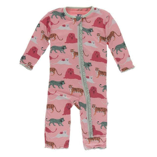 Print Bamboo Muffin Ruffle Coverall with Zipper - Strawberry Big Cats KicKee Pants