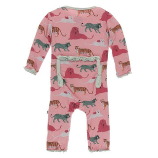 Print Bamboo Muffin Ruffle Coverall with Zipper - Strawberry Big Cats KicKee Pants