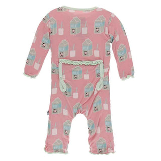 KicKee Pants Print Muffin Ruffle Coverall with Zipper - Strawberry Milk