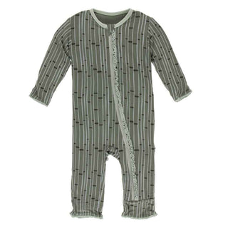 Print Muffin Ruffle Coverall with Zipper - Succulent Bamboo KicKee Pants