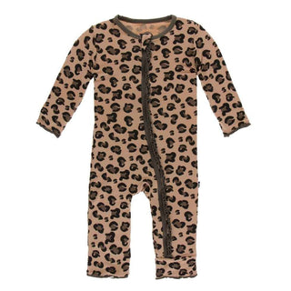 KicKee Pants Print Muffin Ruffle Coverall with Zipper - Suede Cheetah Print