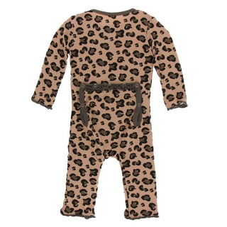 KicKee Pants Print Muffin Ruffle Coverall with Zipper - Suede Cheetah Print